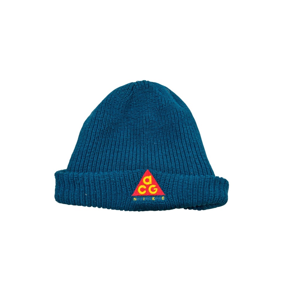 Nike ACG Beanie Teal Blue Ribbed Knit Cuffed Winter Hat Triangle Logo One Size